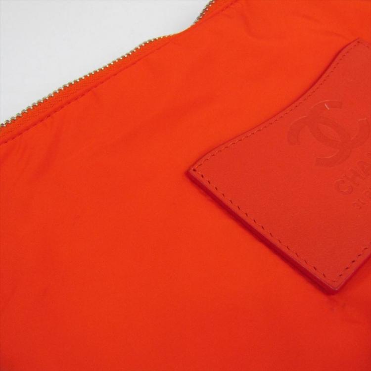 Pre Owned Chanel Orange Quilted Nylon Flap Bag