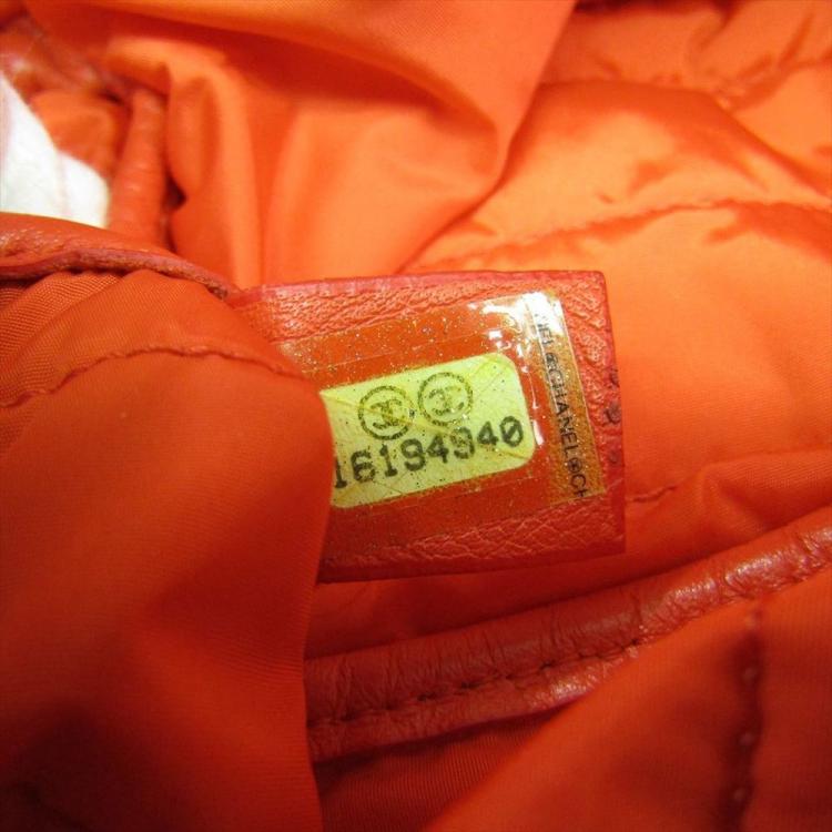 Pre Owned Chanel Orange Quilted Nylon Flap Bag