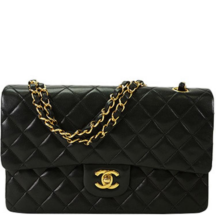 Chanel Black Quilted Leather Medium Vintage Classic Double Flap