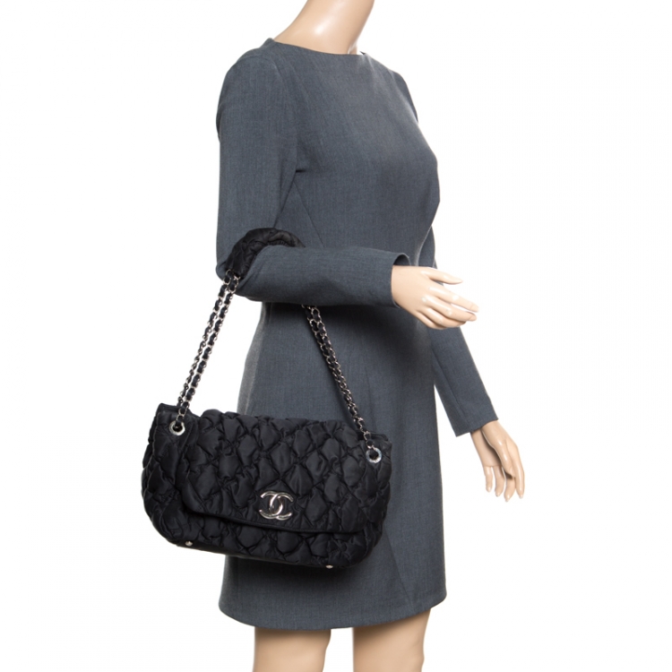 Chanel Black Quilted Bubble Jersey Shoulder Bag Chanel