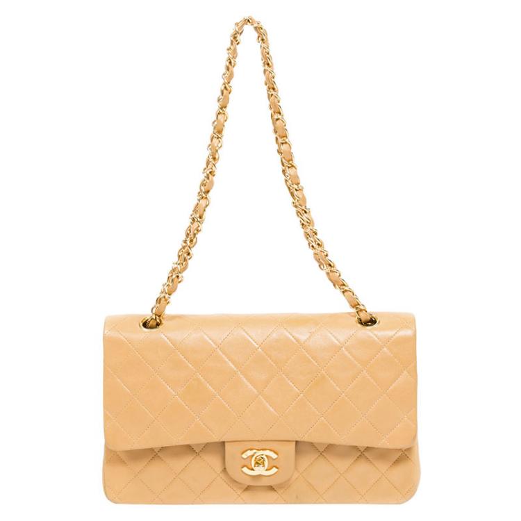Chanel Beige Quilted Lambskin Medium Classic Double Flap Bag Chanel ...