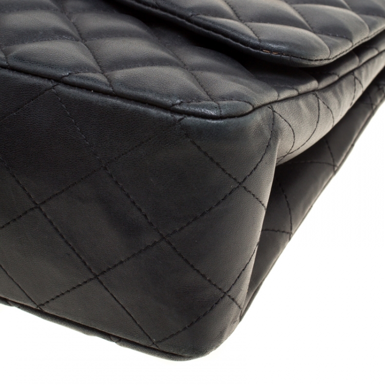 Pre Owned Chanel Black Quilted Leather Jumbo Classic Single Flap Bag