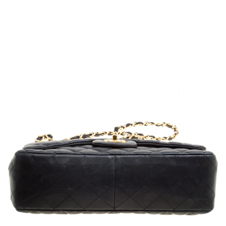 Pre Owned Chanel Black Quilted Leather Jumbo Classic Single Flap Bag