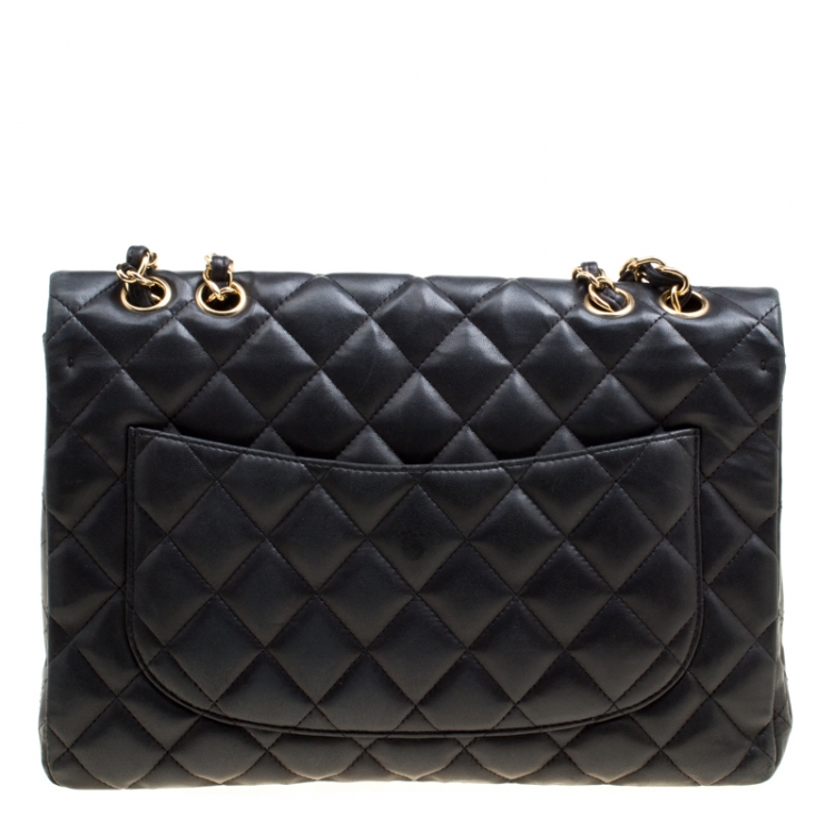 Pre Owned Chanel Black Quilted Leather Jumbo Classic Single Flap Bag