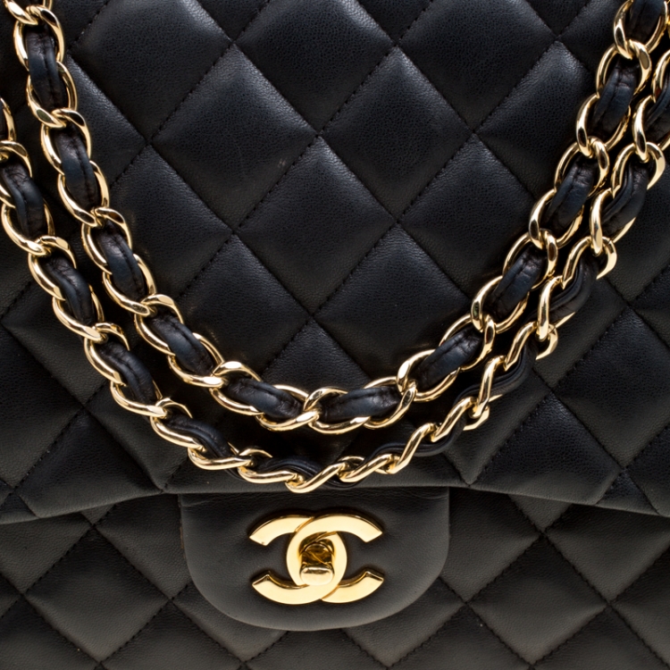 Pre Owned Chanel Black Quilted Leather Jumbo Classic Single Flap Bag