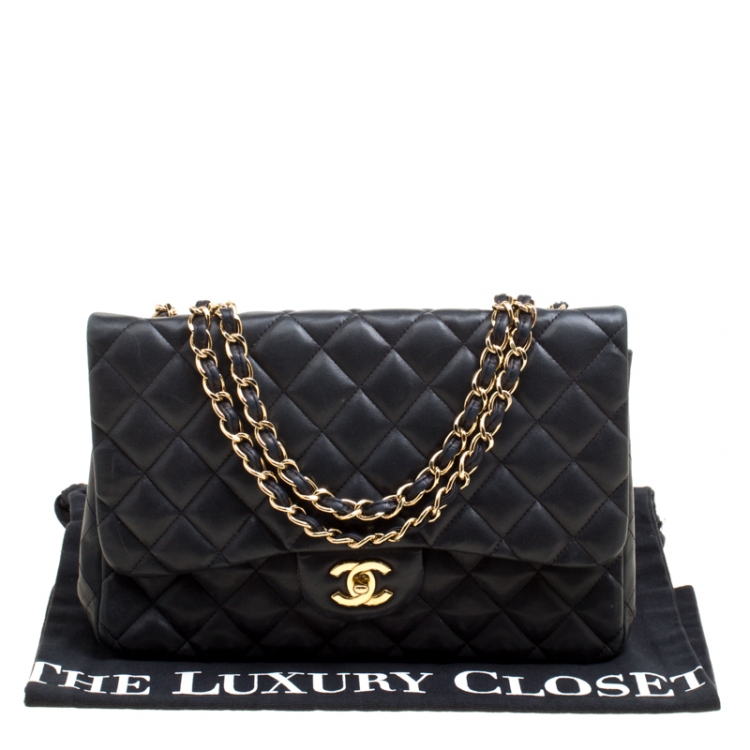 Pre Owned Chanel Black Quilted Leather Jumbo Classic Single Flap Bag