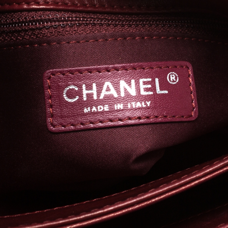 Pre Owned Chanel Metallic Maroon Leather Classic Flap Shoulder Bag