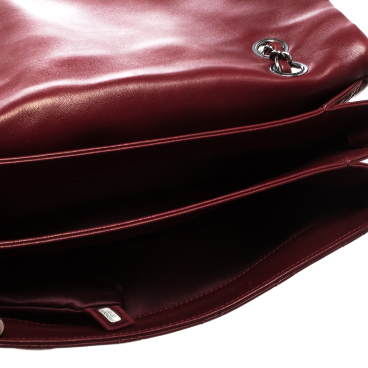 Pre Owned Chanel Metallic Maroon Leather Classic Flap Shoulder Bag