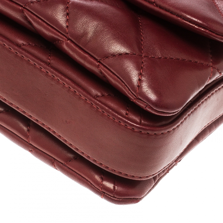 Pre Owned Chanel Metallic Maroon Leather Classic Flap Shoulder Bag