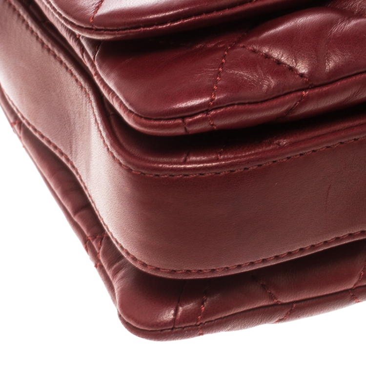 Pre Owned Chanel Metallic Maroon Leather Classic Flap Shoulder Bag
