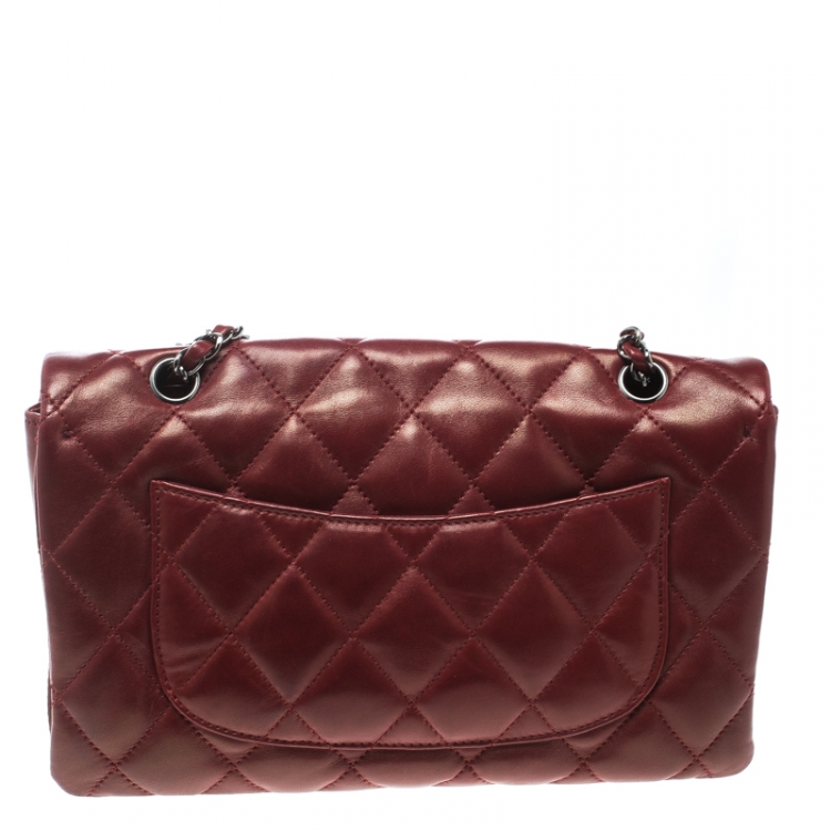 Pre Owned Chanel Metallic Maroon Leather Classic Flap Shoulder Bag