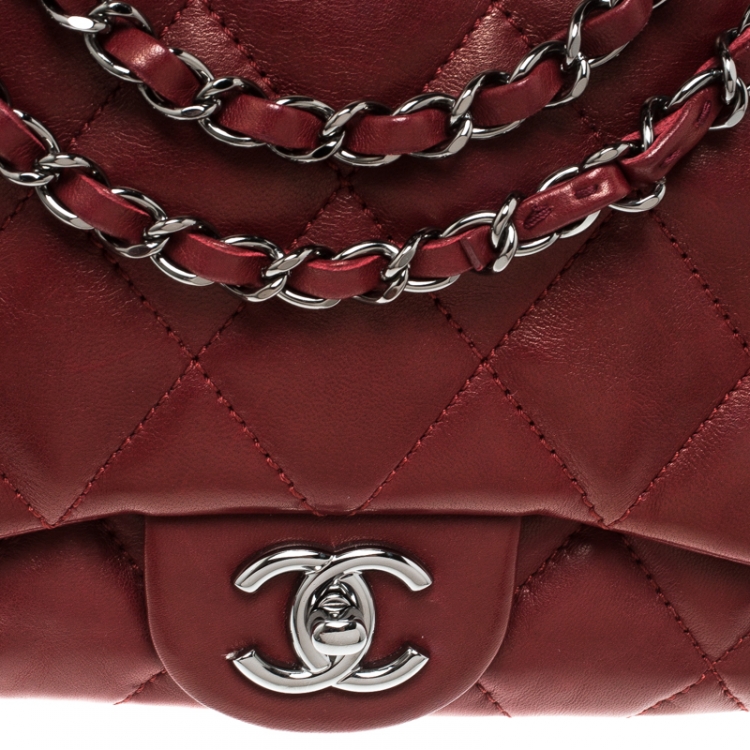 Pre Owned Chanel Metallic Maroon Leather Classic Flap Shoulder Bag