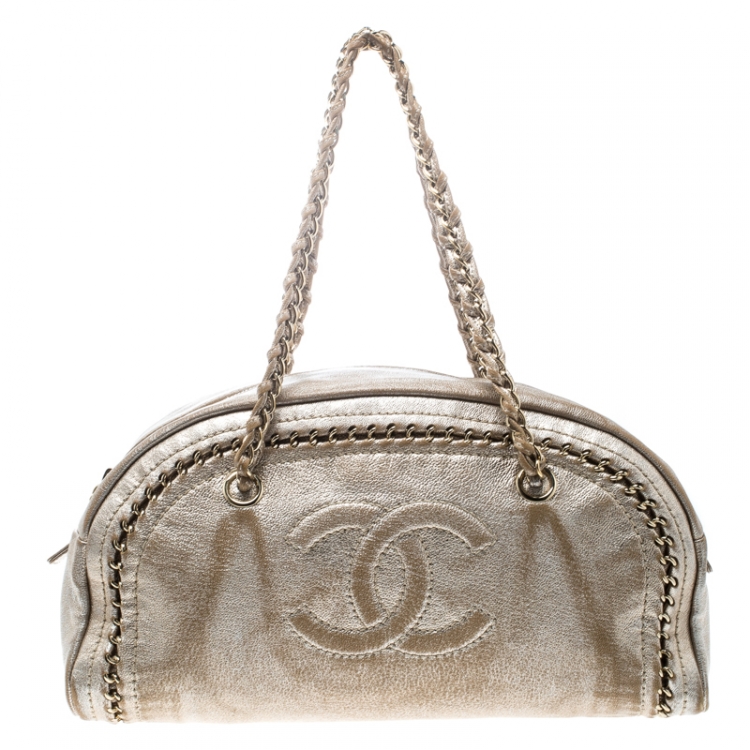 Chanel Metallic Gold Leather Medium Chain Trim Luxe Ligne Bowler Bag Chanel
