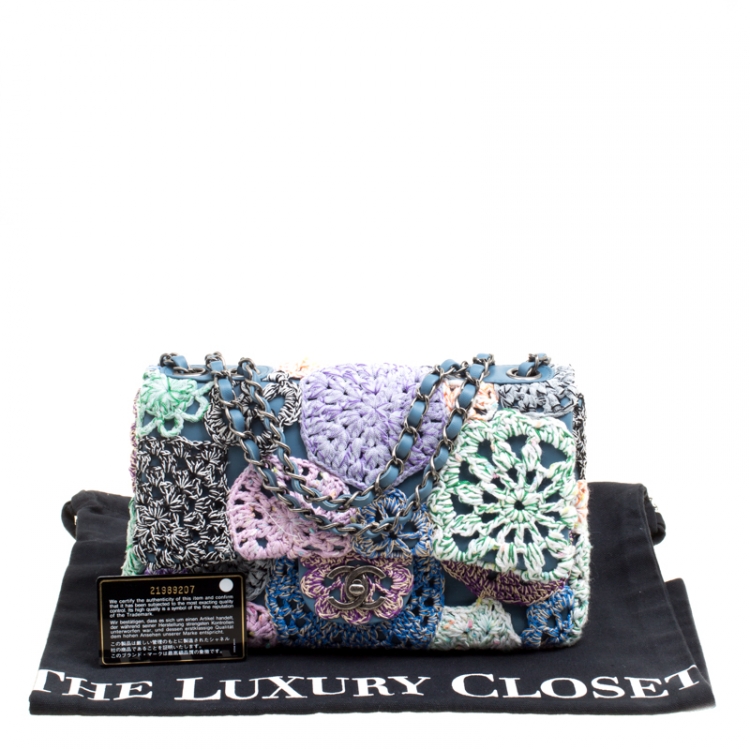 Pre Owned Chanel Multicolor Crochet and Leather Medium Classic Single Flap Bag