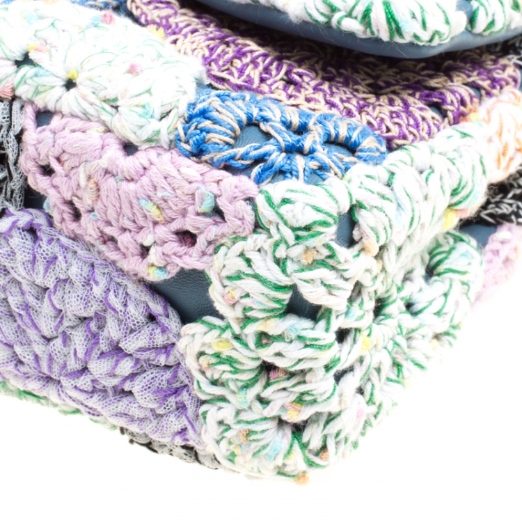 Pre Owned Chanel Multicolor Crochet and Leather Medium Classic Single Flap Bag