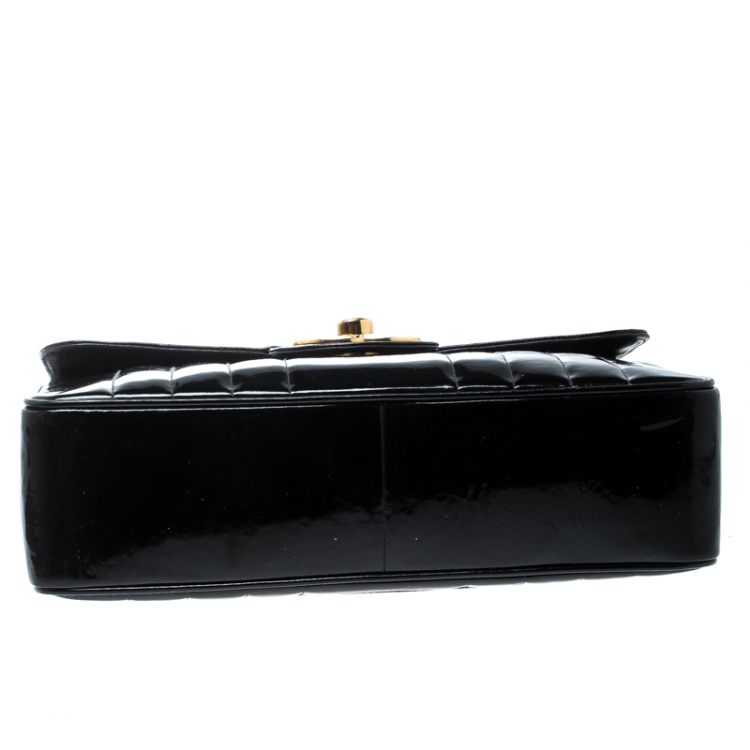 Pre Owned Chanel Black Vertical Quilted Patent Leather Jumbo Vintage Classic Single Flap Bag