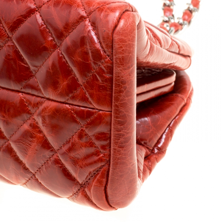 Pre Owned Chanel Red Quilted Glazed Crackled Leather Medium Just Mademoiselle Bowling Bag