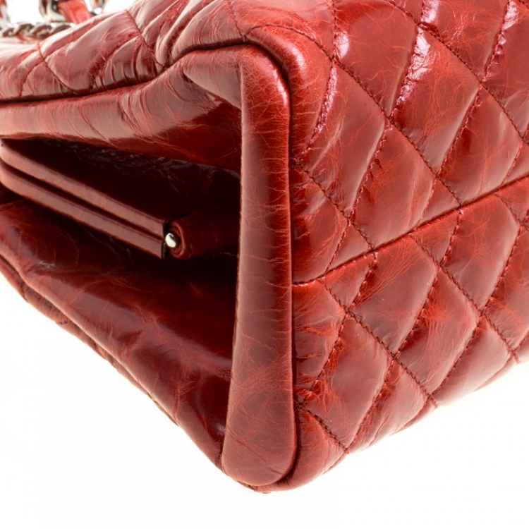 Pre Owned Chanel Red Quilted Glazed Crackled Leather Medium Just Mademoiselle Bowling Bag