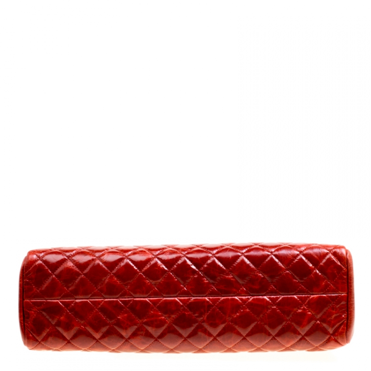 Pre Owned Chanel Red Quilted Glazed Crackled Leather Medium Just Mademoiselle Bowling Bag