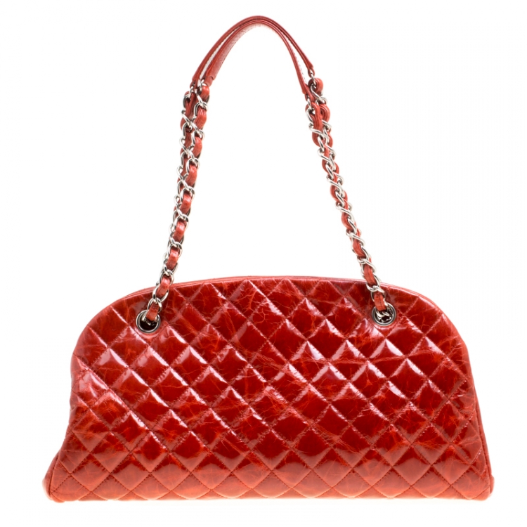 Pre Owned Chanel Red Quilted Glazed Crackled Leather Medium Just Mademoiselle Bowling Bag