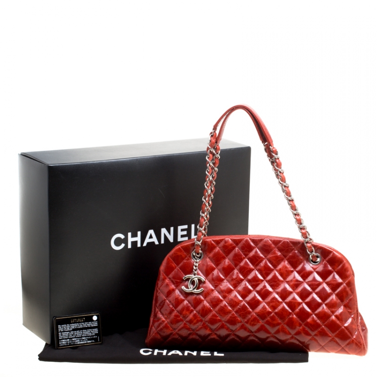 Pre Owned Chanel Red Quilted Glazed Crackled Leather Medium Just Mademoiselle Bowling Bag