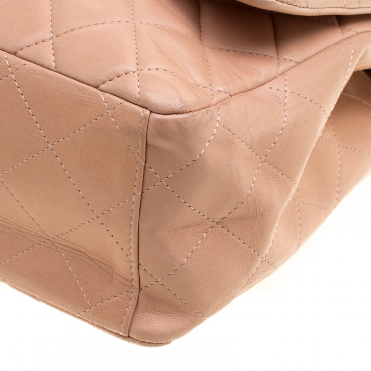 Pre Owned Chanel Dusty Pink Quilted Leather Maxi Classic Single Flap Bag