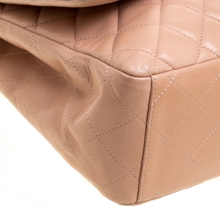 Pre Owned Chanel Dusty Pink Quilted Leather Maxi Classic Single Flap Bag