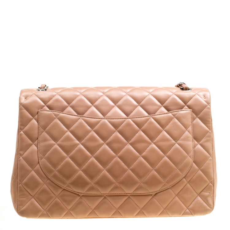 Pre Owned Chanel Dusty Pink Quilted Leather Maxi Classic Single Flap Bag
