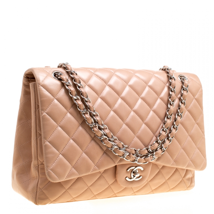 Pre Owned Chanel Dusty Pink Quilted Leather Maxi Classic Single Flap Bag