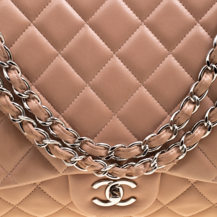 Pre Owned Chanel Dusty Pink Quilted Leather Maxi Classic Single Flap Bag