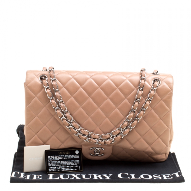 Pre Owned Chanel Dusty Pink Quilted Leather Maxi Classic Single Flap Bag