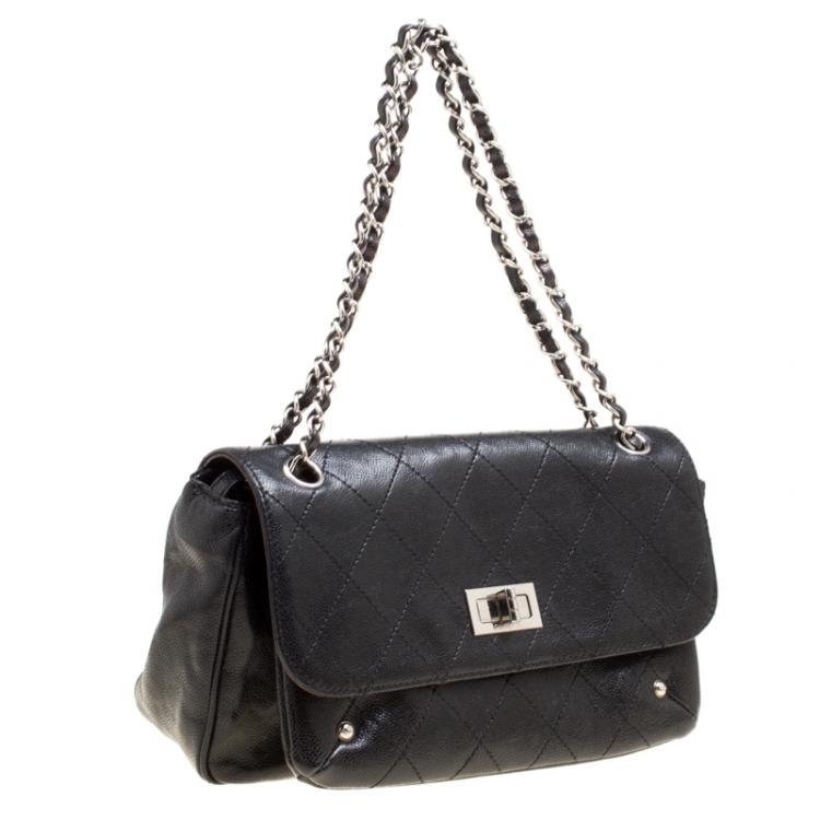 Pre Owned Chanel Black Quilted Caviar Leather Reissue Shoulder Bag