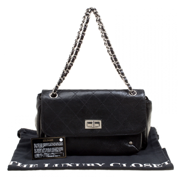 Pre Owned Chanel Black Quilted Caviar Leather Reissue Shoulder Bag