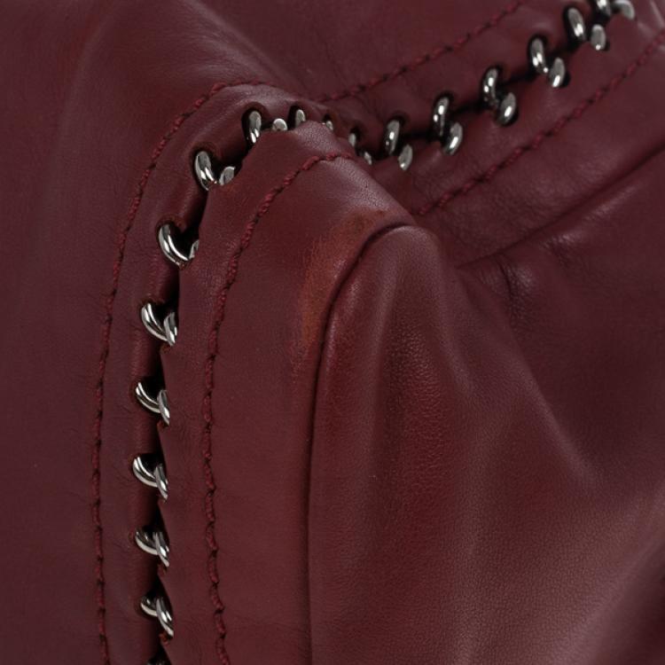 Pre Owned Chanel Maroon Leather Chain Trim Luxe Ligne Bowler Boston Duffle Bag