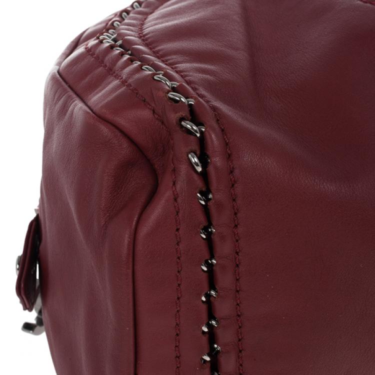 Pre Owned Chanel Maroon Leather Chain Trim Luxe Ligne Bowler Boston Duffle Bag