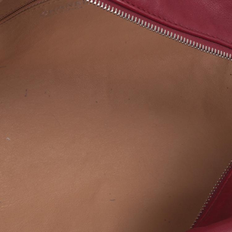 Pre Owned Chanel Maroon Leather Chain Trim Luxe Ligne Bowler Boston Duffle Bag