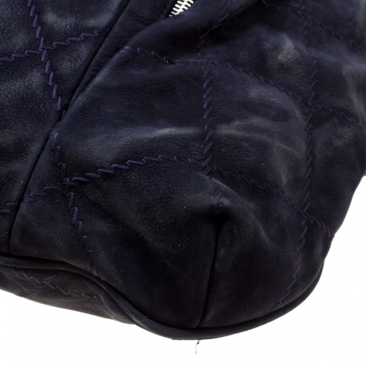 Pre Owned Chanel Dark Blue Quilted Nubuck Hobo