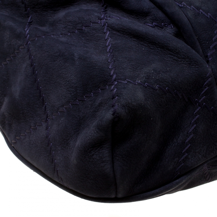 Pre Owned Chanel Dark Blue Quilted Nubuck Hobo
