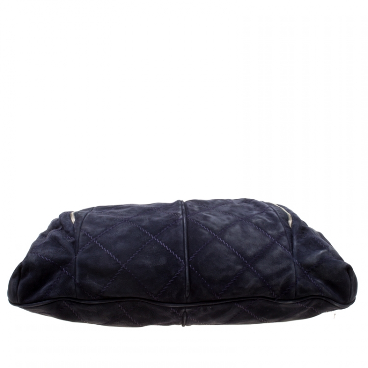 Pre Owned Chanel Dark Blue Quilted Nubuck Hobo