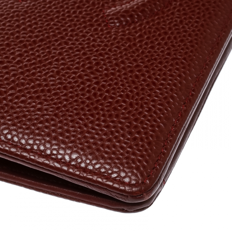 Pre Owned Chanel Burgundy Caviar Leather CC Long Bifold Wallet
