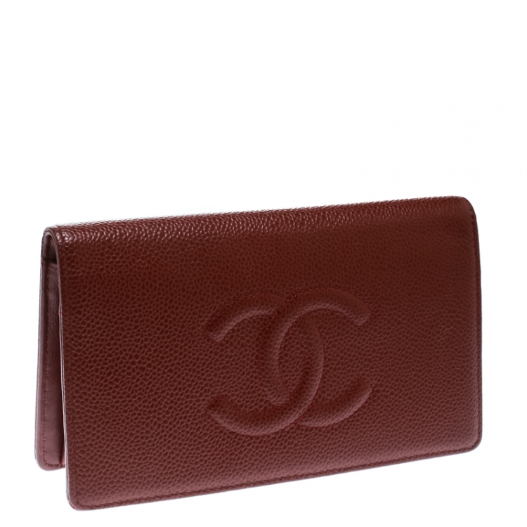 Pre Owned Chanel Burgundy Caviar Leather CC Long Bifold Wallet