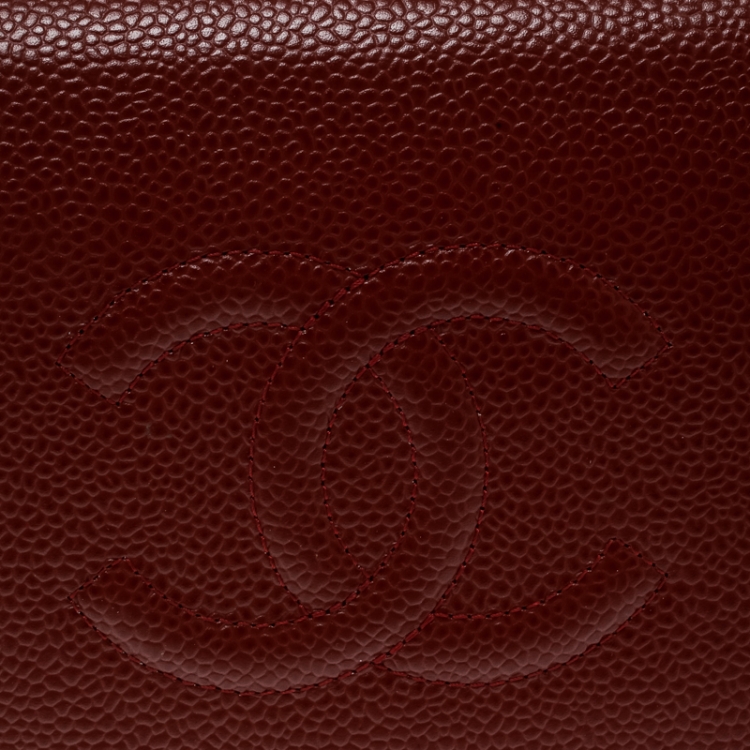 Pre Owned Chanel Burgundy Caviar Leather CC Long Bifold Wallet