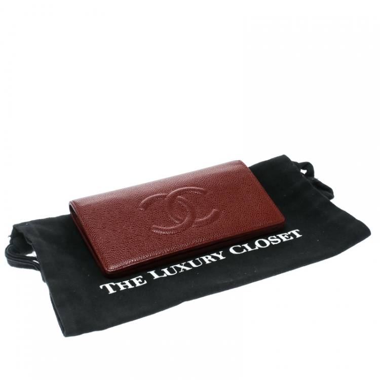 Pre Owned Chanel Burgundy Caviar Leather CC Long Bifold Wallet