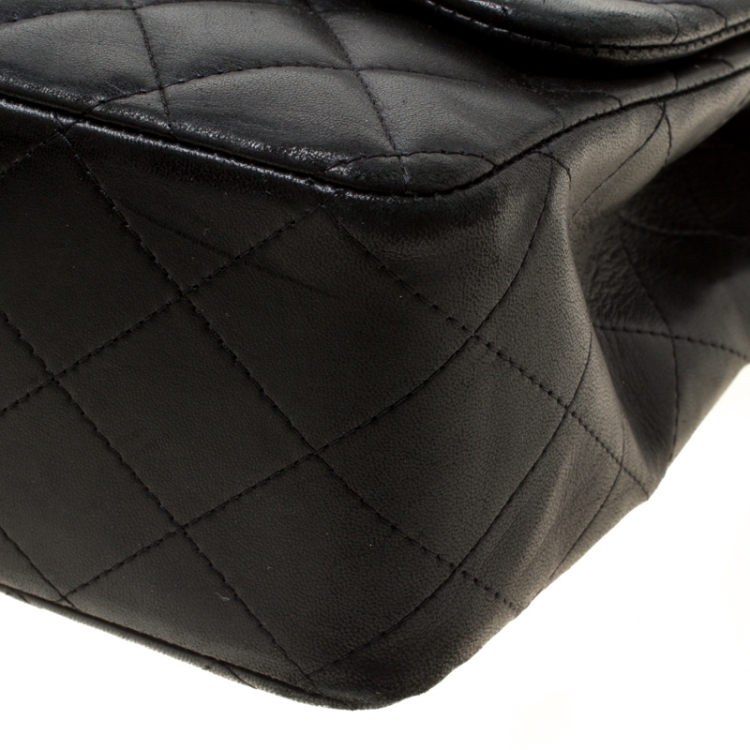 Pre Owned Chanel Black Quilted Leather Jumbo Classic Single Flap Bag