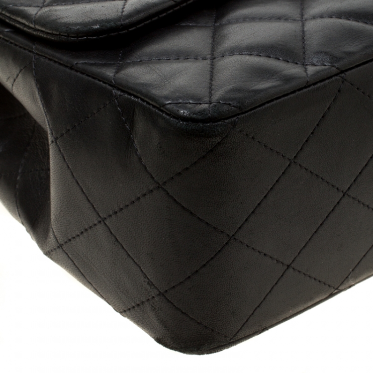Pre Owned Chanel Black Quilted Leather Jumbo Classic Single Flap Bag