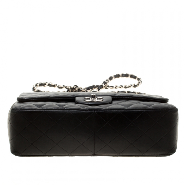 Pre Owned Chanel Black Quilted Leather Jumbo Classic Single Flap Bag