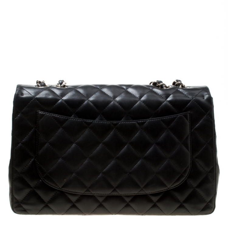 Pre Owned Chanel Black Quilted Leather Jumbo Classic Single Flap Bag