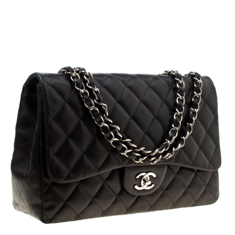 Pre Owned Chanel Black Quilted Leather Jumbo Classic Single Flap Bag