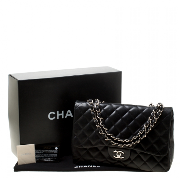 Pre Owned Chanel Black Quilted Leather Jumbo Classic Single Flap Bag