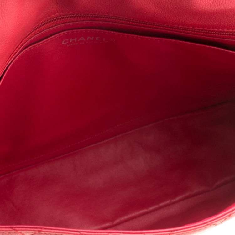 Pre Owned Chanel Red Quilted Caviar Leather Maxi Classic Single Flap Bag